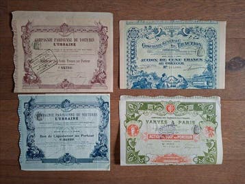 Document - Art Nouveau: 4 transport aandelen stad Parijs,