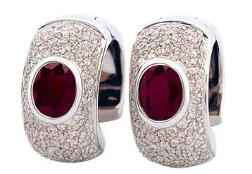 Boucles doreilles - 18 carats Or blanc Rubis - Diamant