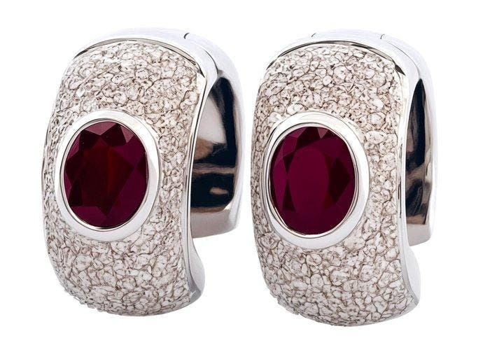 Boucles doreilles - 18 carats Or blanc Rubis - Diamant, Bijoux, Sacs & Beauté, Boucles d'oreilles