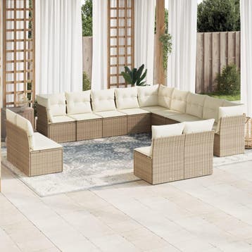 vidaXL 13-delige Loungeset met kussens poly rattan beige, Verzenden, Loungeset