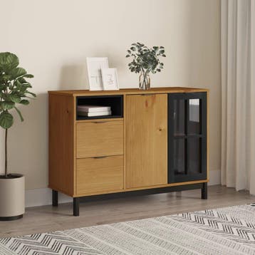 vidaXL Dressoir met glazen deuren FLAM 110x40x80 cm massief, Huis en Inrichting, Kasten | Dressoirs, Verzenden, Nieuw