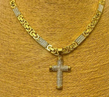 Ketting met hanger Kruis en witte kristallen - Ketting met