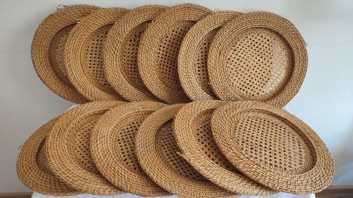 Onderbord (12) - Zeer grote borden - Bamboe, canework,, Antiquités & Art, Art | Objets design