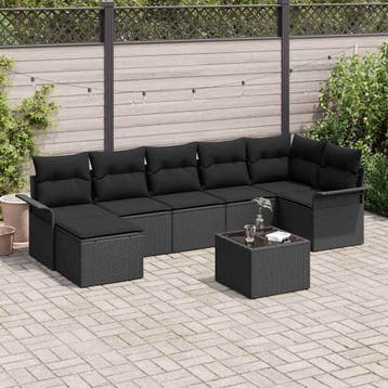 vidaXL Tuinbank Set 8 st Zwart poly rattan, Verzenden, Nieuw