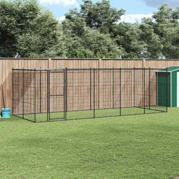 vidaXL Hondenkennel met dak 12,1 m² staal, Verzenden, Nieuw