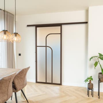 Stalen Schuifdeur koofsysteem Brons 4 Vlaks rond Matglas*, 75 tot 150 cm, Nieuw, 150 tot 225 cm, Metaal