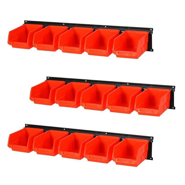 Wand opbergsysteem - 15 kunststof magazijnbakken 16 x 10 x, Auto-onderdelen, Ophanging en Onderstel, Ophalen of Verzenden