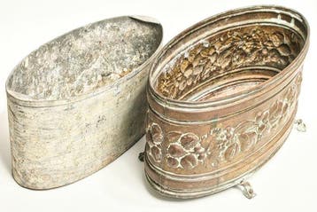 Jardinière - Antieke Art Nouveau koperen jardinière met, Antiek en Kunst