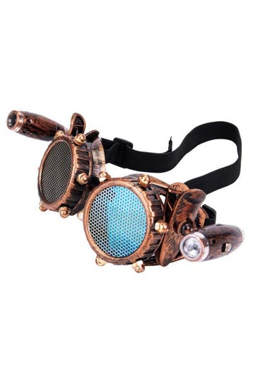 KIMU® Goggles Steampunk Bril Gaas Studs Led Lampjes Koper Mo, Ophalen of Verzenden