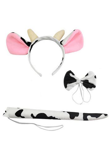 KIMU® Koe Haarband Oren Strikje Staart Diadeem Set Koeienpri, Ophalen of Verzenden, Nieuw