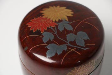 Boîte/pot à thé - Bois - Chrysanthème maki-e