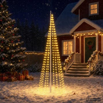 vidaXL Kerstboomverlichting met grondspies en vlaggenmast, Verzenden, Nieuw