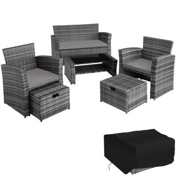 tectake Wicker zitgroep Modena 3+2+1 met beschermhoes - grij, Verzenden, Nieuw