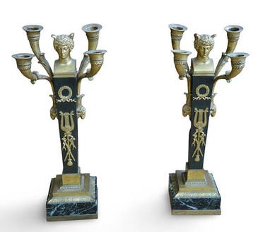 Kandelaber (2) - Gepatineerd brons, Verguld brons