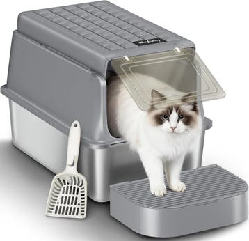 FPLB001SG2 Roestvrijstalen kattenbak met deksel, XXL, geslot, Verzenden, Nieuw