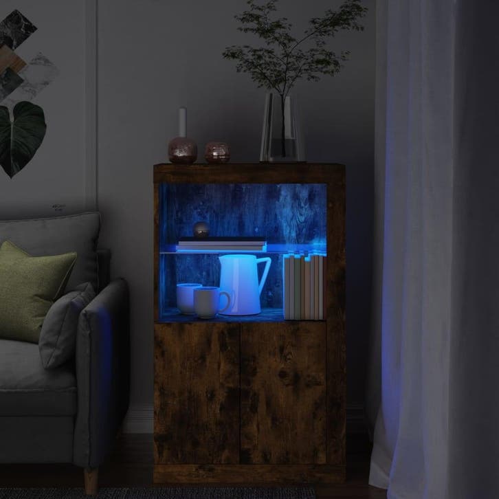 vidaXL Bijzetkast met LED bewerkt hout gerookt eikenkleurig, Maison & Meubles, Armoires | Autre, Envoi