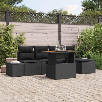 vidaXL Tuinbank Set 6 st Zwart Poly rattan, Verzenden, Nieuw
