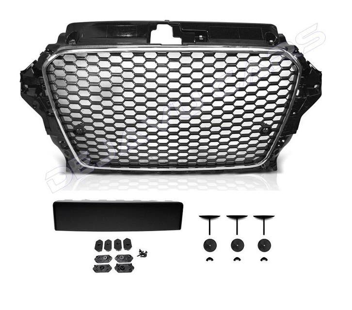 RS3 Look Frontgrill Glans zwart Piano Black Edition voor Aud, Auto diversen, Tuning en Styling, Ophalen of Verzenden