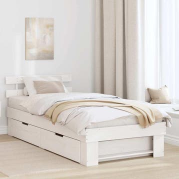vidaXL Bedframe met hoofdeinde Wit 75 x 190 cm Massief, Huis en Inrichting, Verzenden, Nieuw
