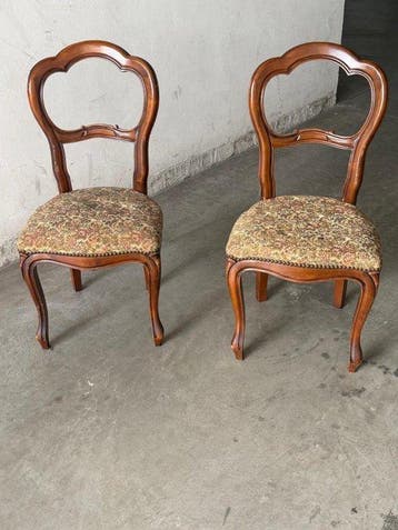Stoel (2) - Hout, Textiel, Damast - Rococo-stoel