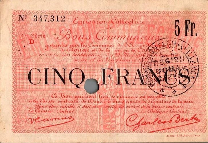 5 Francs France Komitat 59 – Douai – Carvin – Gemeinsc, Timbres & Monnaies, Monnaies | Pays-Bas, Envoi