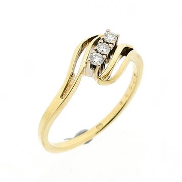 Gouden ring met diamant; 0,09 ct.; 14 karaat; ringmaat 17,25, Gebruikt, Ophalen of Verzenden, 17 tot 18, Met edelsteen
