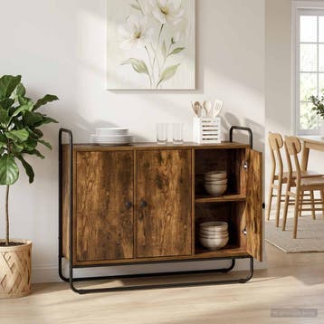 vidaXL Dressoir Gerookt eiken 102 x 35 x 75 cm Bewerkt hout, Verzenden