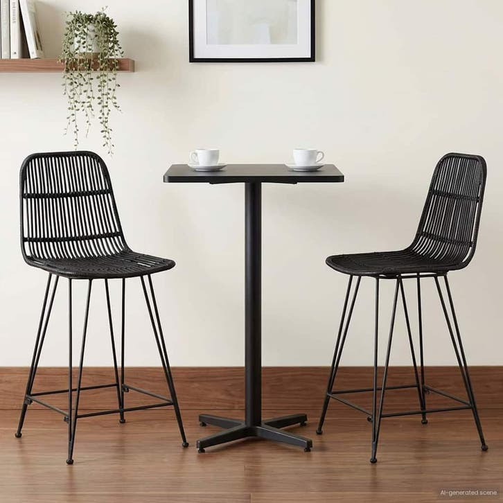 vidaXL Barkruk 2 st Zwart 44 x 54 x 96 cm Riet en Staal, Maison & Meubles, Tabourets de bar, Envoi
