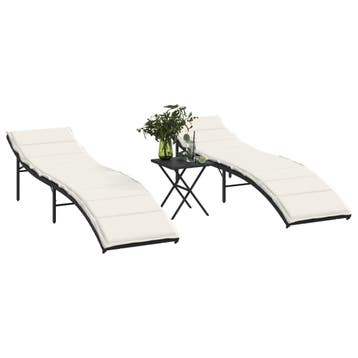 vidaXL Ligbedden 2 st met tafel poly rattan zwart, Verzenden, Nieuw