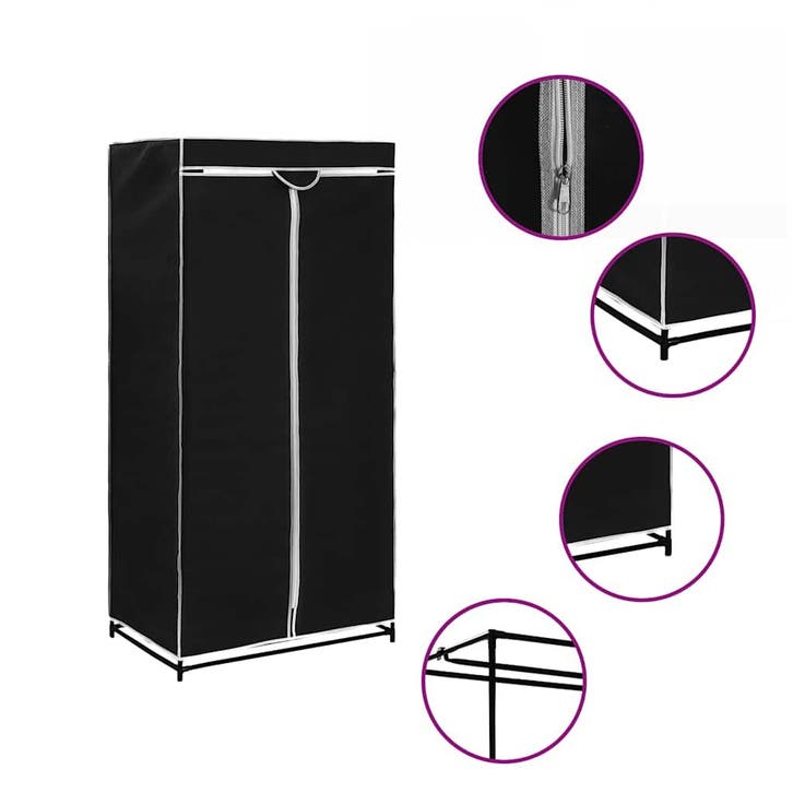 vidaXL Kledingkast 75x50x160 cm zwart, Huis en Inrichting, Kasten | Kleerkasten, Nieuw, Verzenden