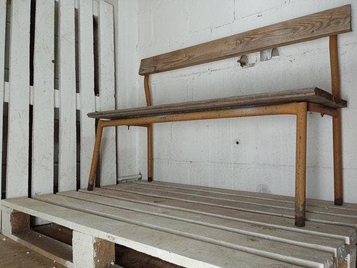 Bank - Staal, Vurenhout - Vintage schoolbank, Antiquités & Art, Antiquités | Assiettes décoratives & Carrelages