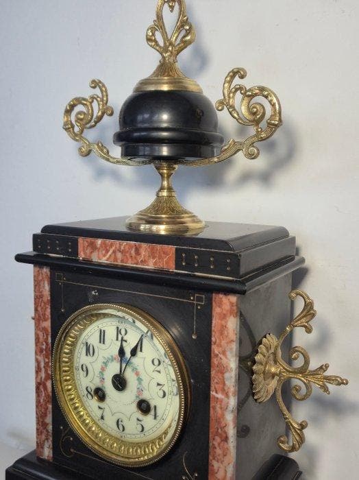 Horloge et parure de cheminée - Marbre, ou Onyx - 1910-1920, Antiquités & Art, Antiquités | Horloges