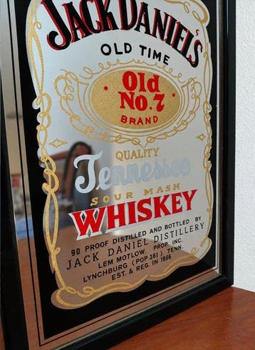 Jack Daniel’s – Old No. 7 - Spiegel - Glas, Hout - Kader, Antiek en Kunst