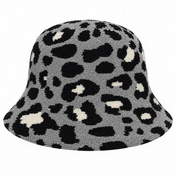 Bucket Hat Hoedje – Panterprint - Gebreid – Grijs, Nieuw