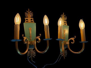 Wandlamp (2) - Verguld messing, Messing, Brons - Klassieke