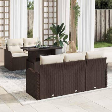 vidaXL Tuinbank Set 6 st Bruin poly rattan, Verzenden, Nieuw