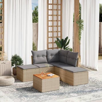 vidaXL 6-delige Loungeset met kussens poly rattan gemengd, Verzenden, Nieuw, Loungeset