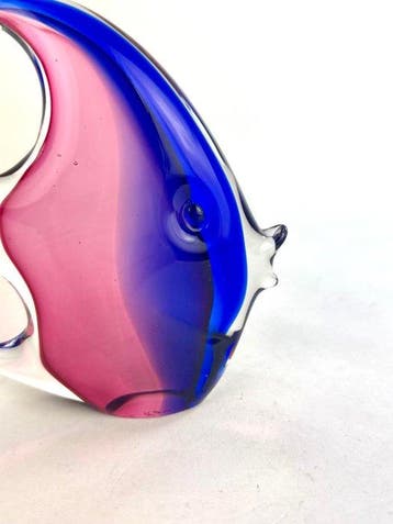 Oball - Sculpture, Pesce Sommerso Rubino Blu - 14 cm - Verre