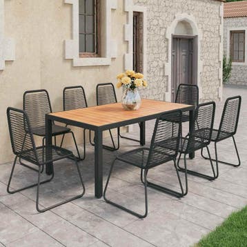 vidaXL 9-delige Tuinset PVC-rattan zwart en bruin, Verzenden, Tuinset