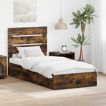 vidaXL Opbergbed met lade Rook Eiken 70 x 190 cm Bewerkt, Verzenden