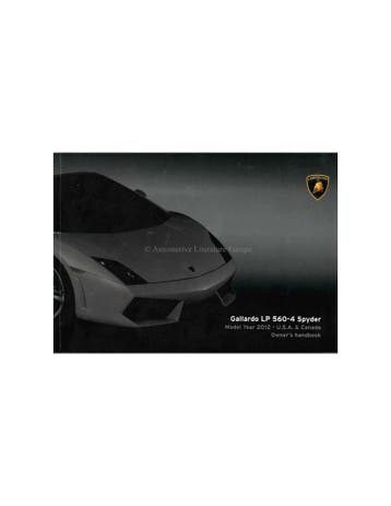 2012 LAMBORGHINI GALLARDO LP 560-4 SPYDER INSTRUCTIEBOEKJE.., Ophalen of Verzenden