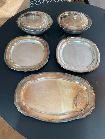 Christofle, Fleuron - Serveerschaal (5) - Verzilverd, Antiek en Kunst
