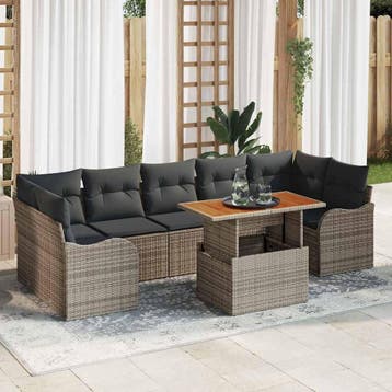 vidaXL Tuinbank Set 8 st Grijs Poly rattan, Verzenden, Nieuw