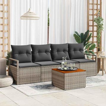 vidaXL Tuinbank Set 5 st Grijs poly rattan, Verzenden