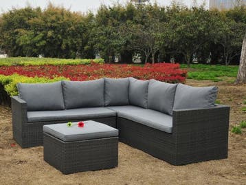 Veiling - Loungeset 4-delig - hoek - Antraciet wicker + grij, Jardin & Terrasse, Ensembles de jardin