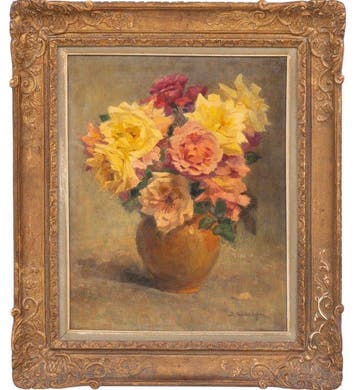 Louis Van den Eynde (1881-1966) - Roses jaunes et roses, Antiquités & Art