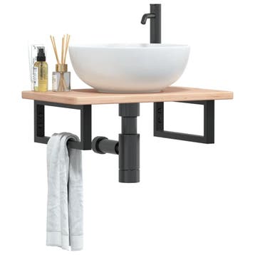 vidaXL Badkamer wandschap staal en massief eikenhout, Verzenden