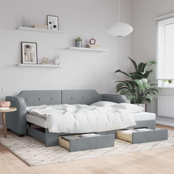 vidaXL Slaapbank met onderschuifbed en lades 90x190 cm stof, Verzenden