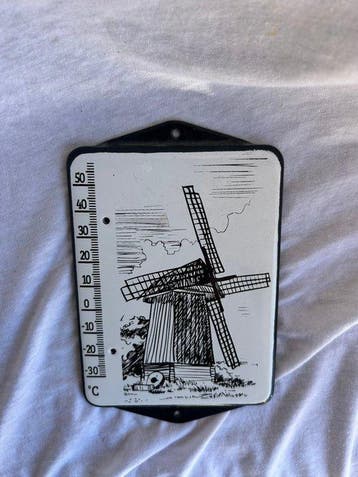 Vintage emaille thermometer met Hollandse molen –