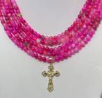 Lange halsketting (250 cm) van natuurlijke rozenagaat met